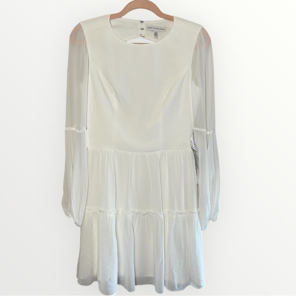 DRESS‎ THE POPULATION Open-Back Paola Fit & Flare White Cocktail Mini Dress, SM - Picture 3 of 10